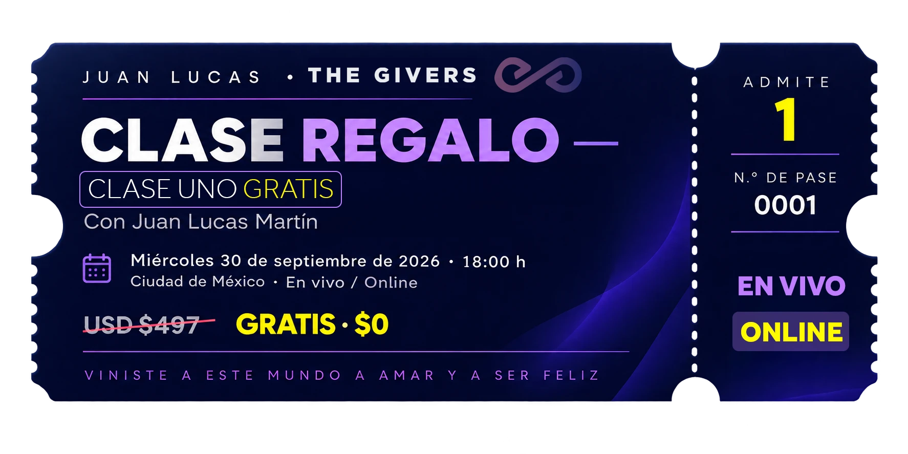 Entrada · Clase Regalo de The Givers, miércoles 30 de septiembre, en vivo, gratis